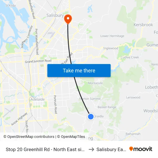 Stop 20 Greenhill Rd - North East side to Salisbury East map