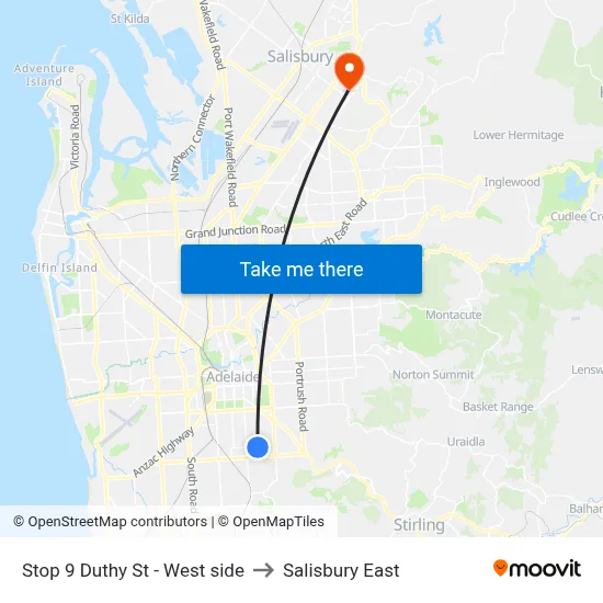 Stop 9 Duthy St - West side to Salisbury East map