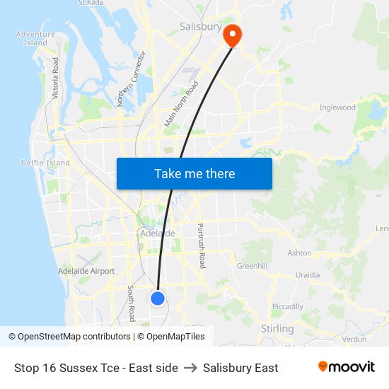 Stop 16 Sussex Tce - East side to Salisbury East map