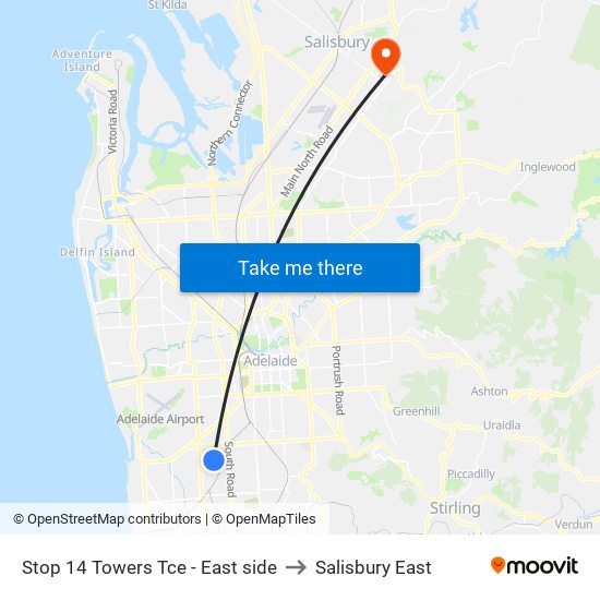 Stop 14 Towers Tce - East side to Salisbury East map