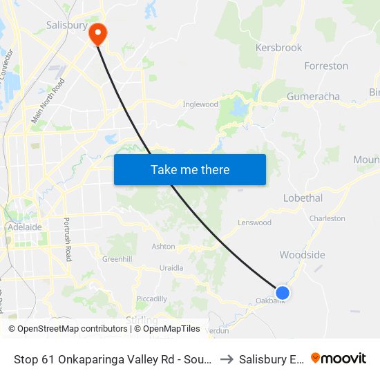 Stop 61 Onkaparinga Valley Rd - South side to Salisbury East map