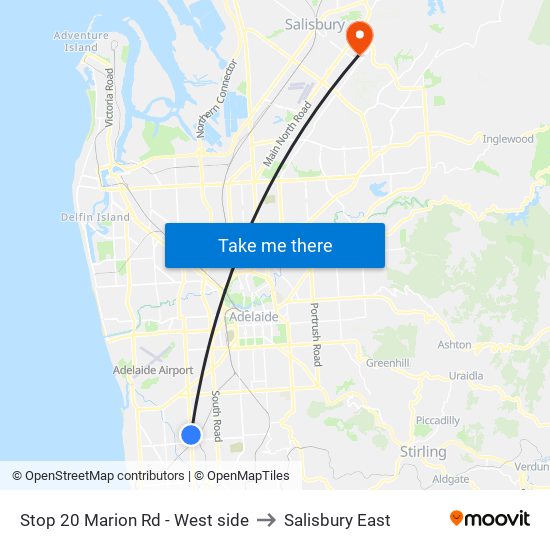 Stop 20 Marion Rd - West side to Salisbury East map