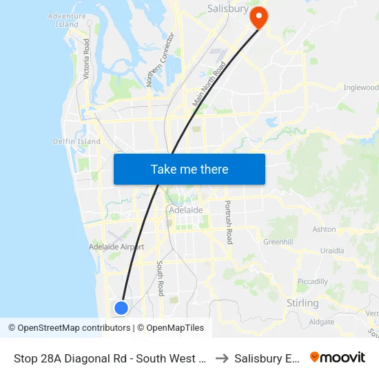 Stop 28A Diagonal Rd - South West side to Salisbury East map