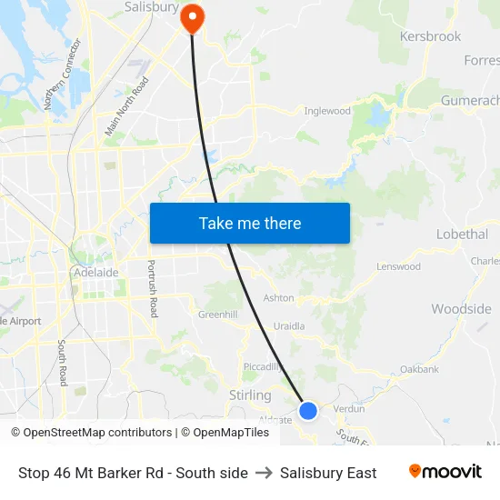 Stop 46 Mt Barker Rd - South side to Salisbury East map