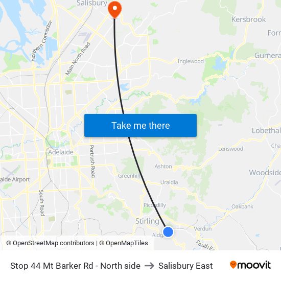 Stop 44 Mt Barker Rd - North side to Salisbury East map