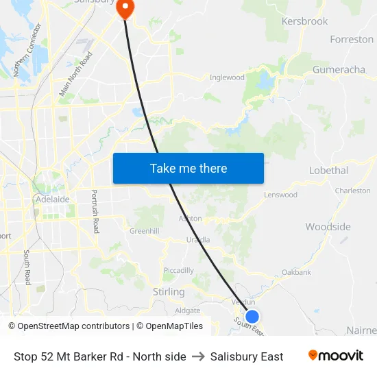 Stop 52 Mt Barker Rd - North side to Salisbury East map