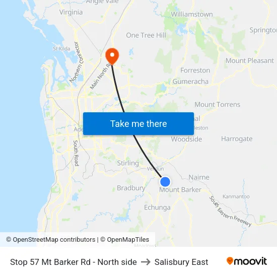 Stop 57 Mt Barker Rd - North side to Salisbury East map