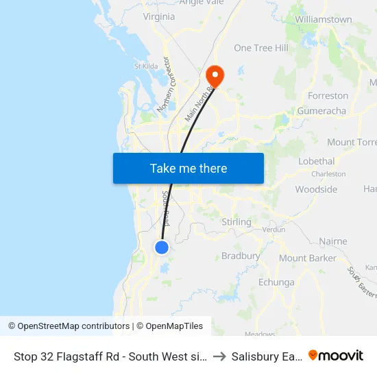 Stop 32 Flagstaff Rd - South West side to Salisbury East map