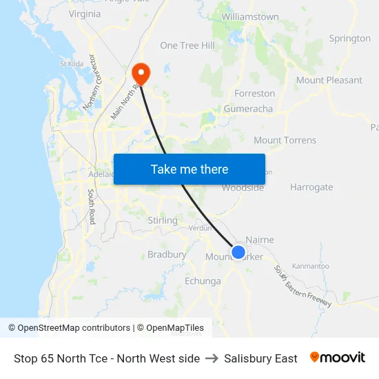 Stop 65 North Tce - North West side to Salisbury East map