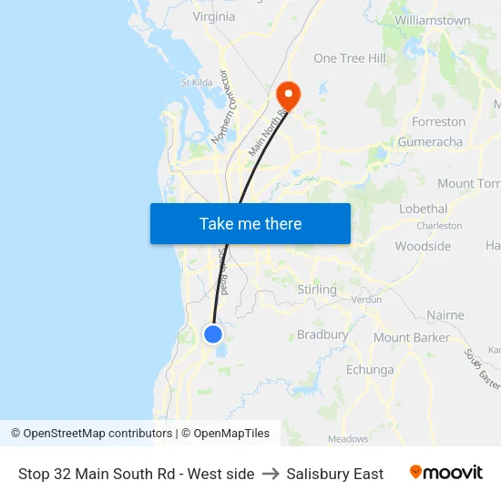 Stop 32 Main South Rd - West side to Salisbury East map