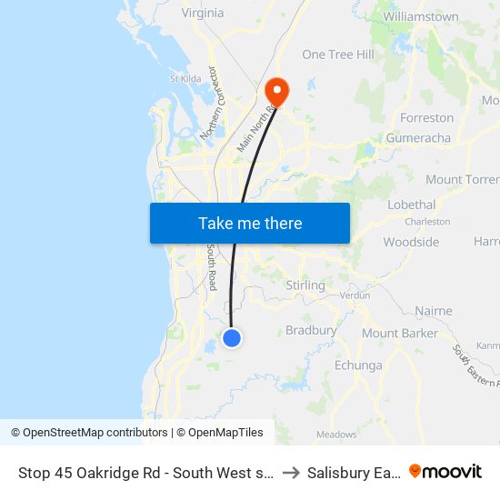 Stop 45 Oakridge Rd - South West side to Salisbury East map