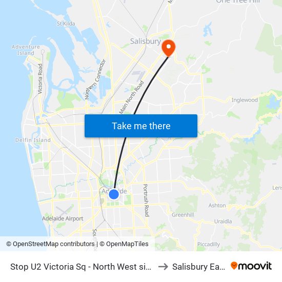 Stop U2 Victoria Sq - North West side to Salisbury East map