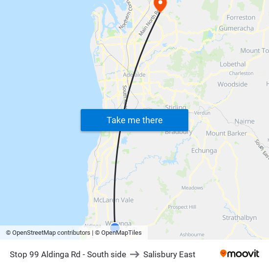 Stop 99 Aldinga Rd - South side to Salisbury East map