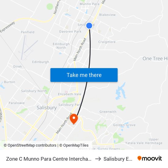 Zone C Munno Para Centre Interchange to Salisbury East map