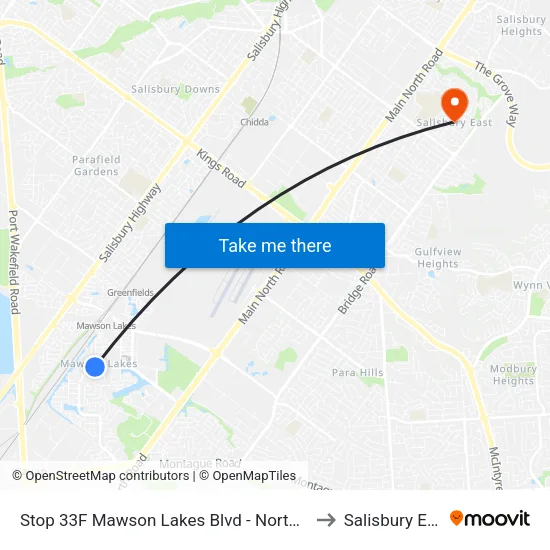 Stop 33F Mawson Lakes Blvd - North side to Salisbury East map