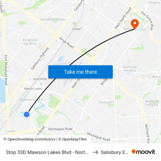Stop 33D Mawson Lakes Blvd - North side to Salisbury East map