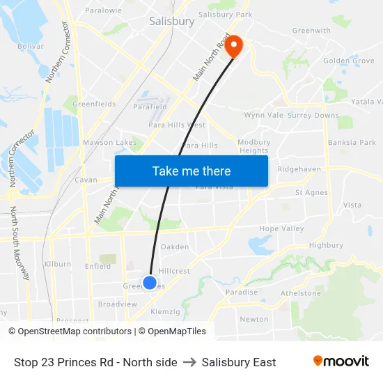 Stop 23 Princes Rd - North side to Salisbury East map