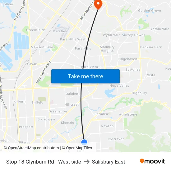 Stop 18 Glynburn Rd - West side to Salisbury East map