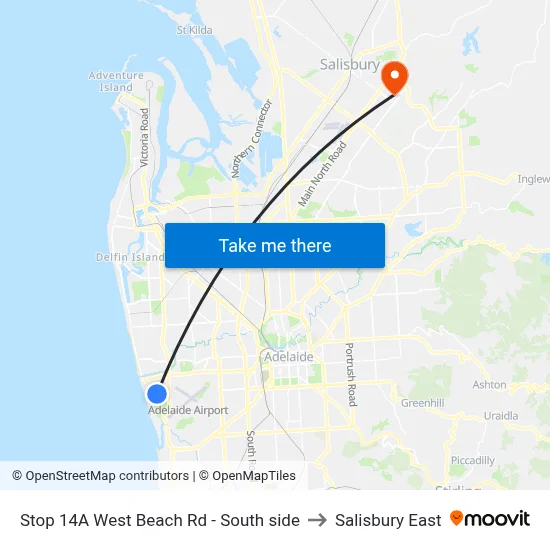 Stop 14A West Beach Rd - South side to Salisbury East map