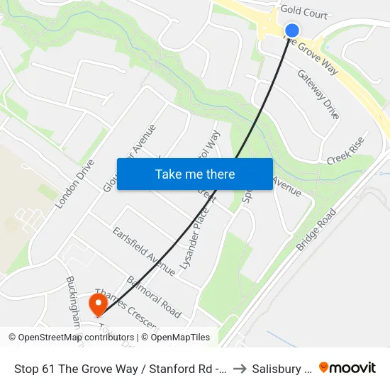 Stop 61 The Grove Way / Stanford Rd - North side to Salisbury East map