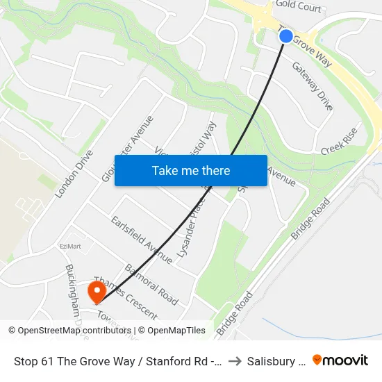 Stop 61 The Grove Way / Stanford Rd - South side to Salisbury East map
