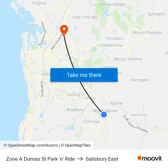 Zone A Dumas St Park 'n' Ride to Salisbury East map