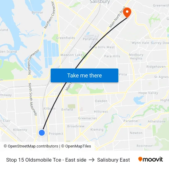 Stop 15 Oldsmobile Tce - East side to Salisbury East map