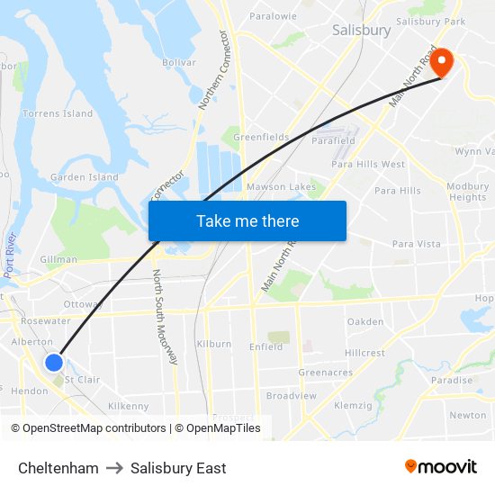 Cheltenham to Salisbury East map