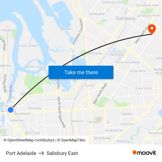 Port Adelaide to Salisbury East map