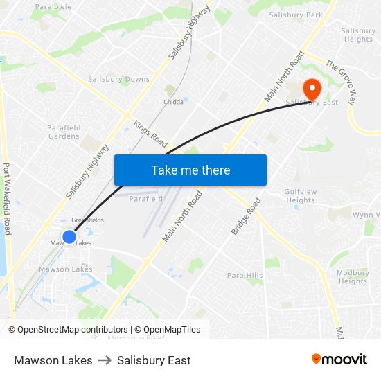 Mawson Lakes to Salisbury East map