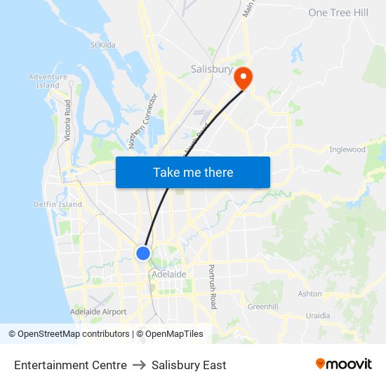 Entertainment Centre to Salisbury East map