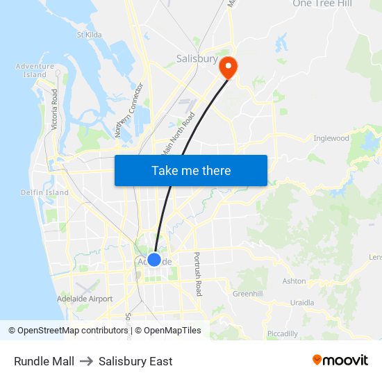 Rundle Mall to Salisbury East map
