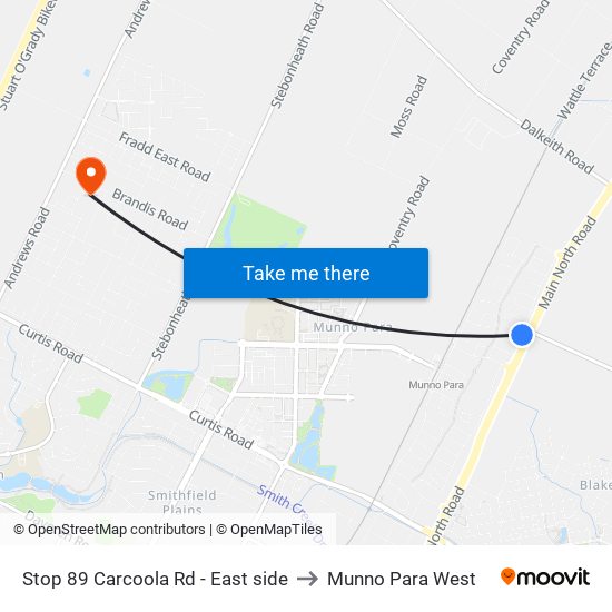 Stop 89 Carcoola Rd - East side to Munno Para West map