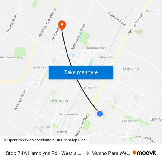 Stop 74A Hamblynn Rd - West side to Munno Para West map