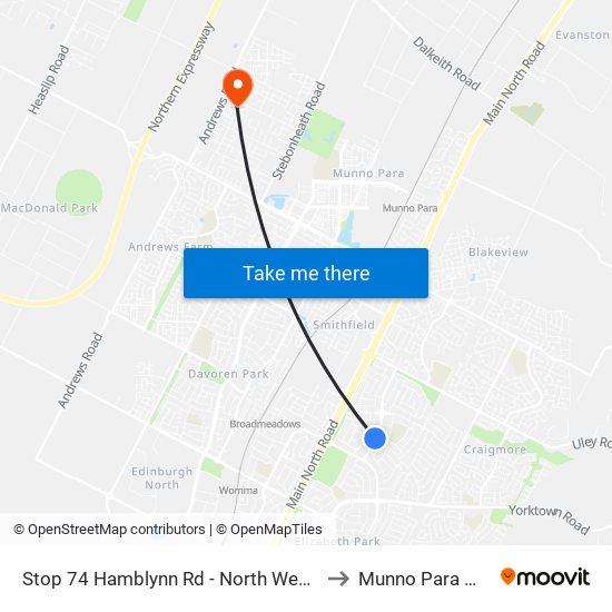 Stop 74 Hamblynn Rd - North West side to Munno Para West map