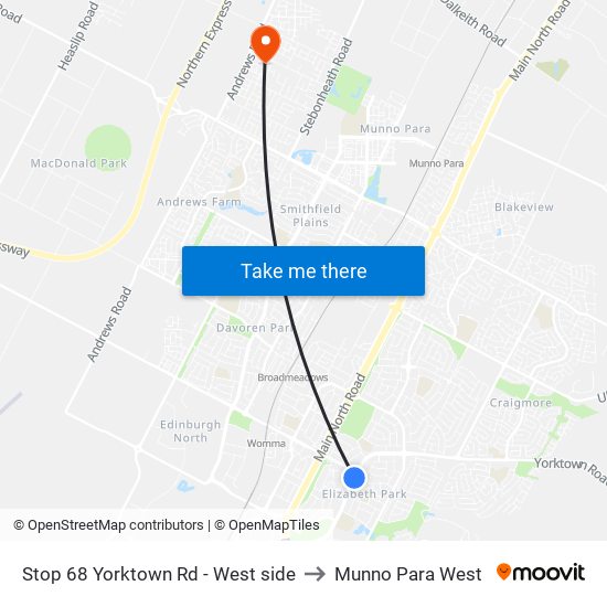Stop 68 Yorktown Rd - West side to Munno Para West map