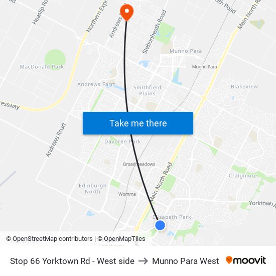 Stop 66 Yorktown Rd - West side to Munno Para West map