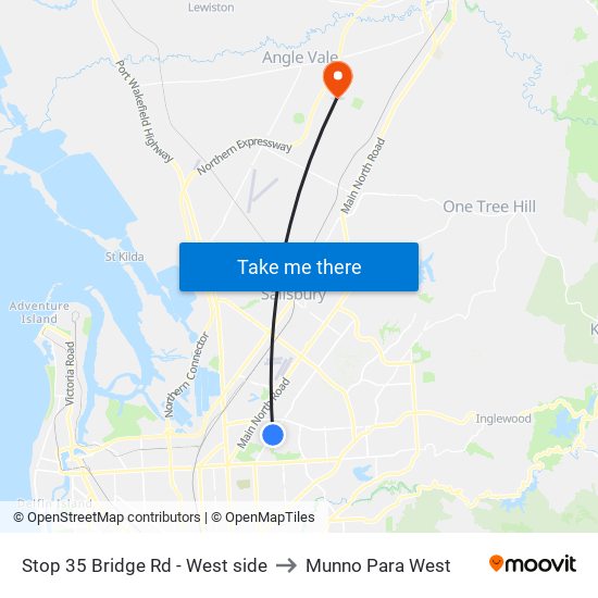 Stop 35 Bridge Rd - West side to Munno Para West map