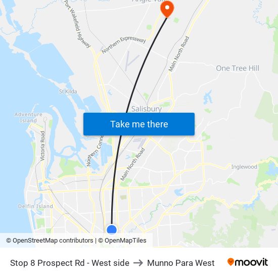 Stop 8 Prospect Rd - West side to Munno Para West map