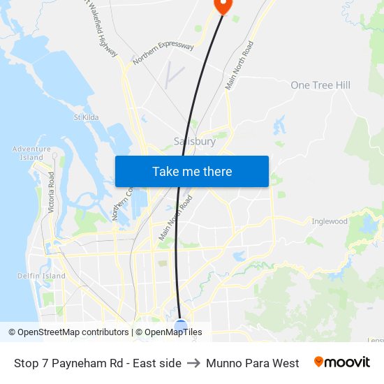 Stop 7 Payneham Rd - East side to Munno Para West map