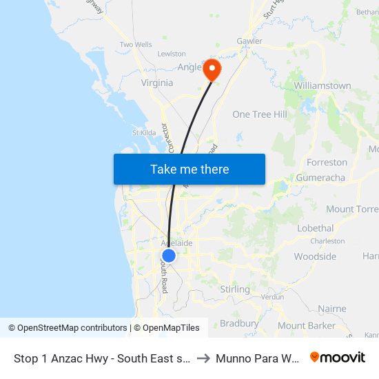 Stop 1 Anzac Hwy - South East side to Munno Para West map