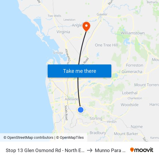Stop 13 Glen Osmond Rd - North East side to Munno Para West map