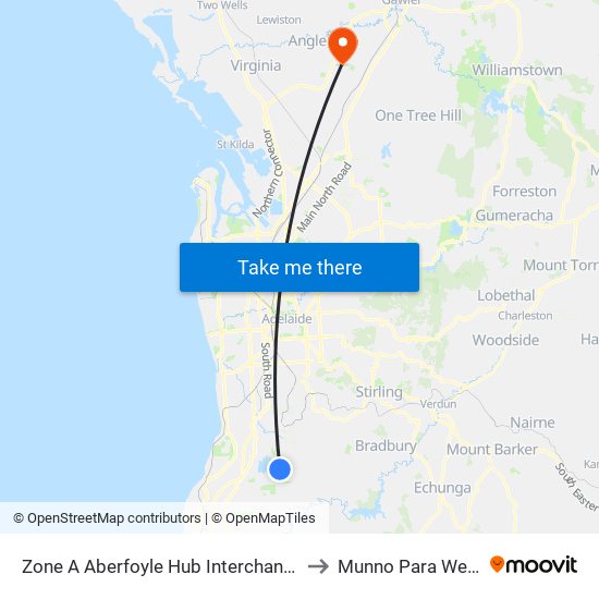 Zone A Aberfoyle Hub Interchange to Munno Para West map