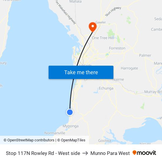 Stop 117N Rowley Rd - West side to Munno Para West map