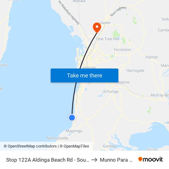 Stop 122A Aldinga Beach Rd - South side to Munno Para West map