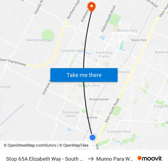 Stop 65A Elizabeth Way - South side to Munno Para West map