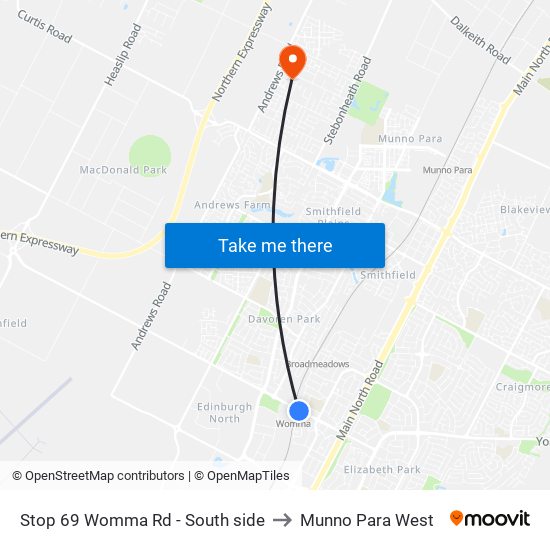 Stop 69 Womma Rd - South side to Munno Para West map
