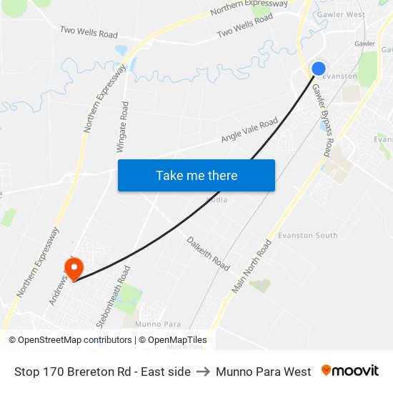 Stop 170 Brereton Rd - East side to Munno Para West map