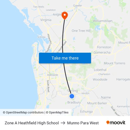 Zone A Heathfield High School to Munno Para West map