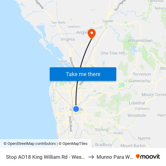 Stop AO18 King William Rd - West side to Munno Para West map
